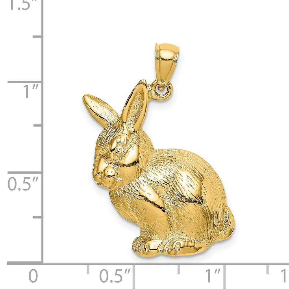 14K Yellow Gold 2-D Textured SITTING RABBIT Charm Pendant
