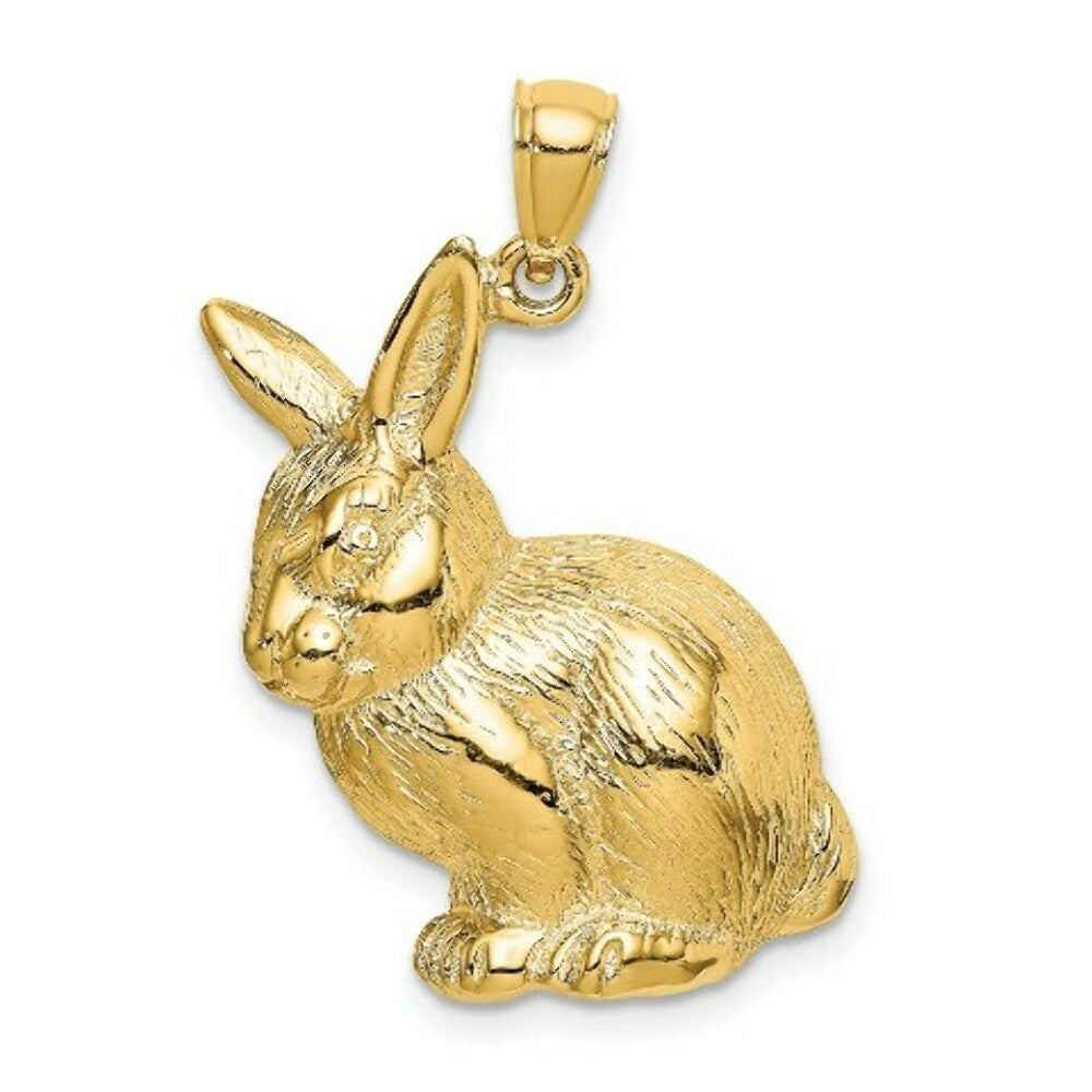 14K Yellow Gold 2-D Textured SITTING RABBIT Charm Pendant