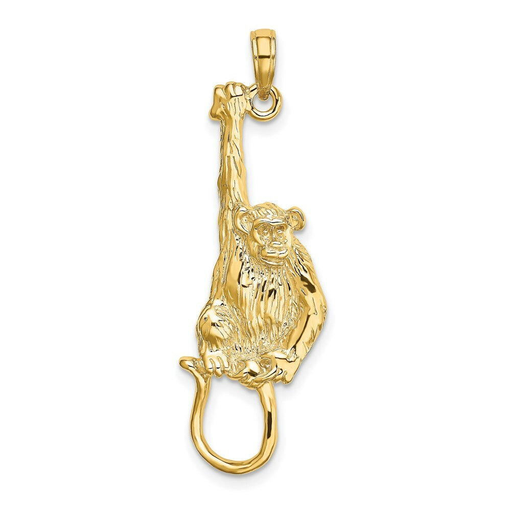 14K Yellow Gold 2-D & Textured Hanging Monkey Charm Pendant
