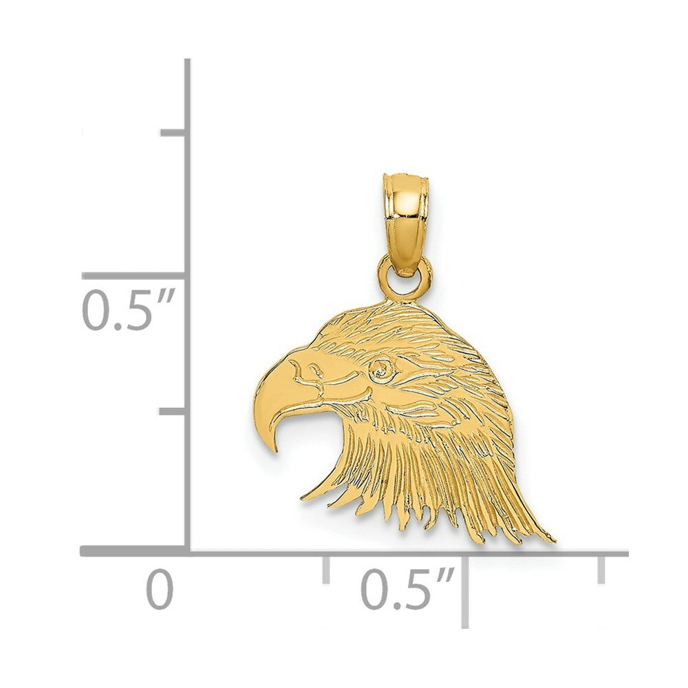 14K Yellow Gold Engraved FLAT EAGLE Head Charm Pendant