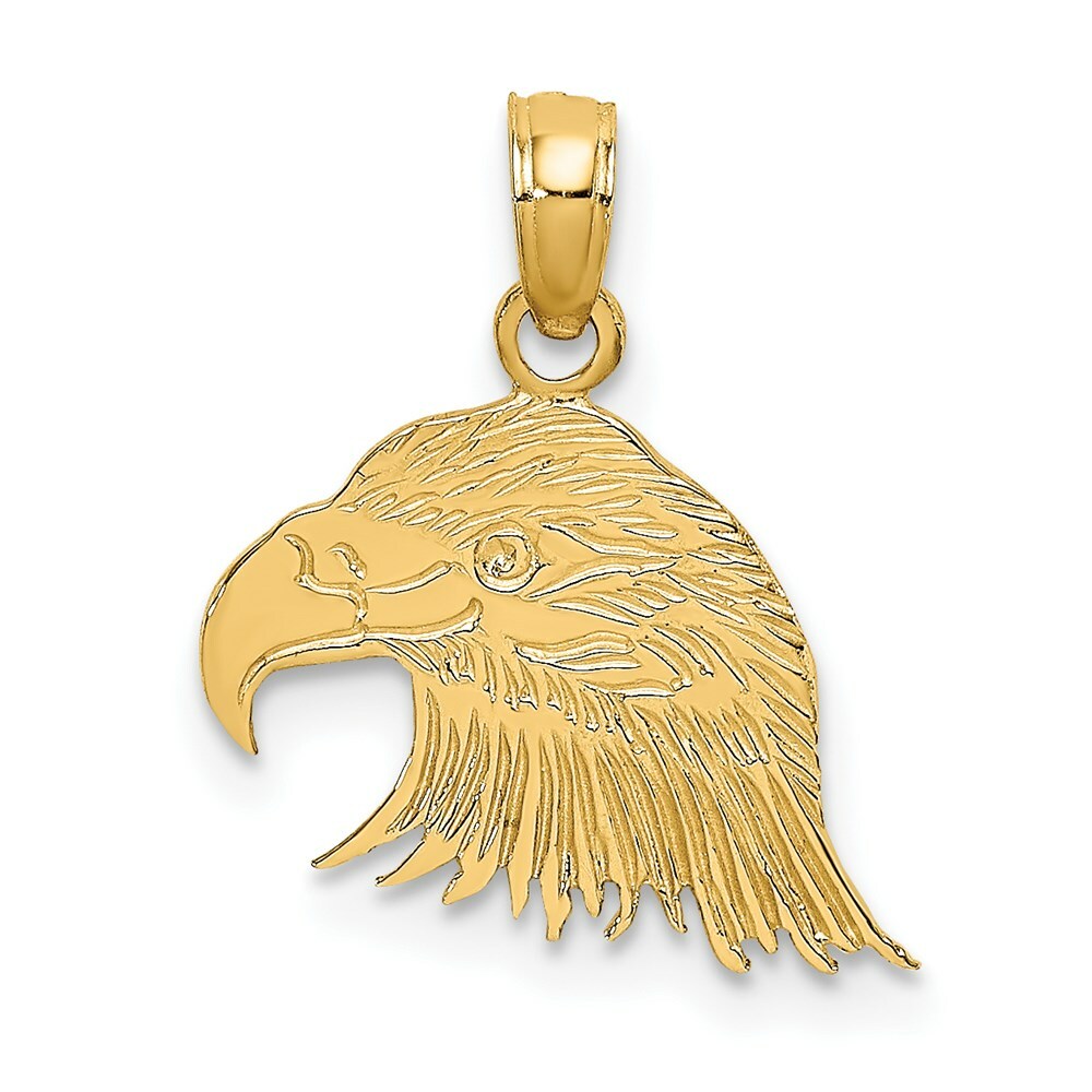 14K Yellow Gold Engraved FLAT EAGLE Head Charm Pendant