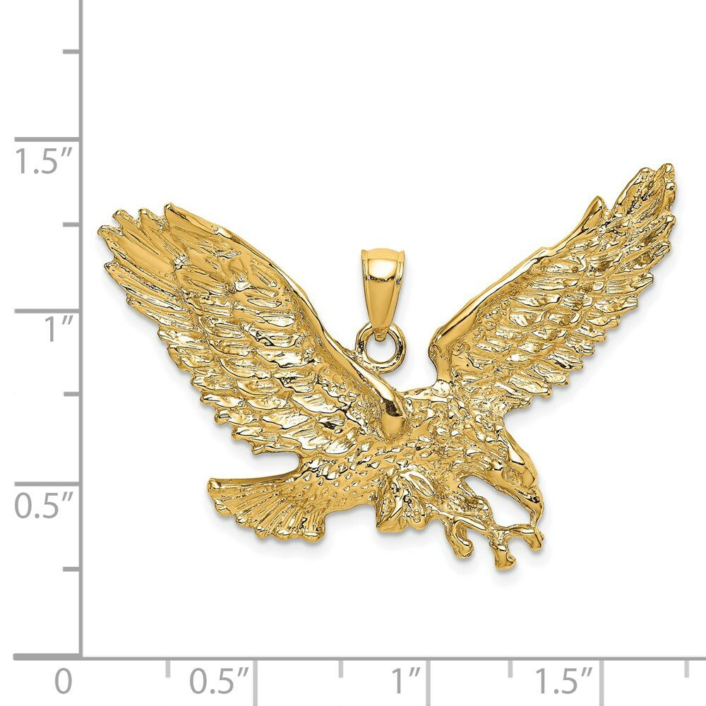 14K Yellow Gold 2-D EAGLE With Beak Touching Claws Charm Pendant