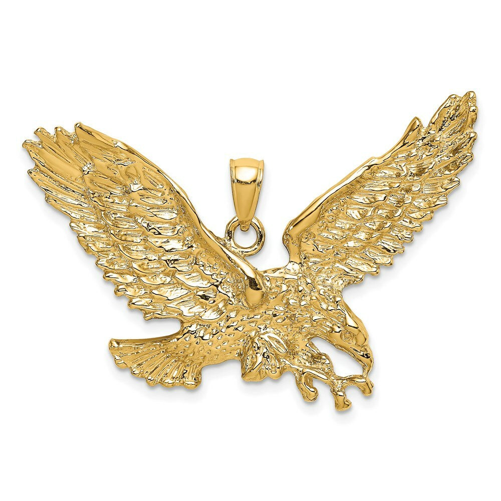 14K Yellow Gold 2-D EAGLE With Beak Touching Claws Charm Pendant