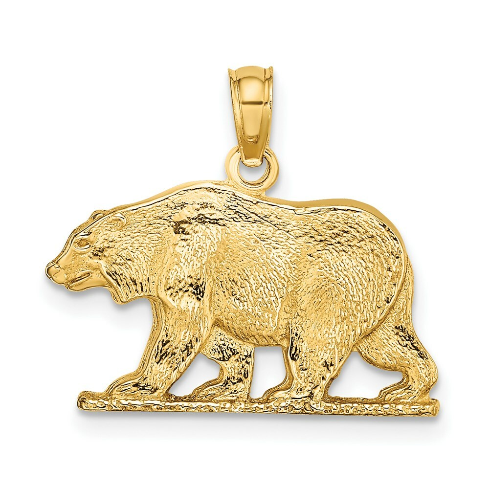 14K Yellow Gold Textured Bear Charm Pendant