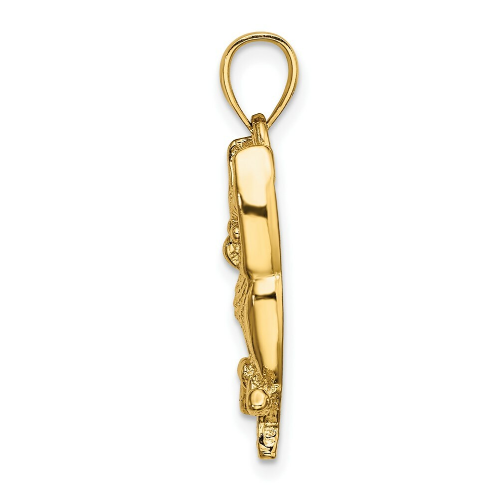 14K Yellow Gold 2-D Textured Owl Charm Pendant