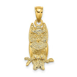 Load image into Gallery viewer, 14K Yellow Gold 2-D Textured Owl Charm Pendant
