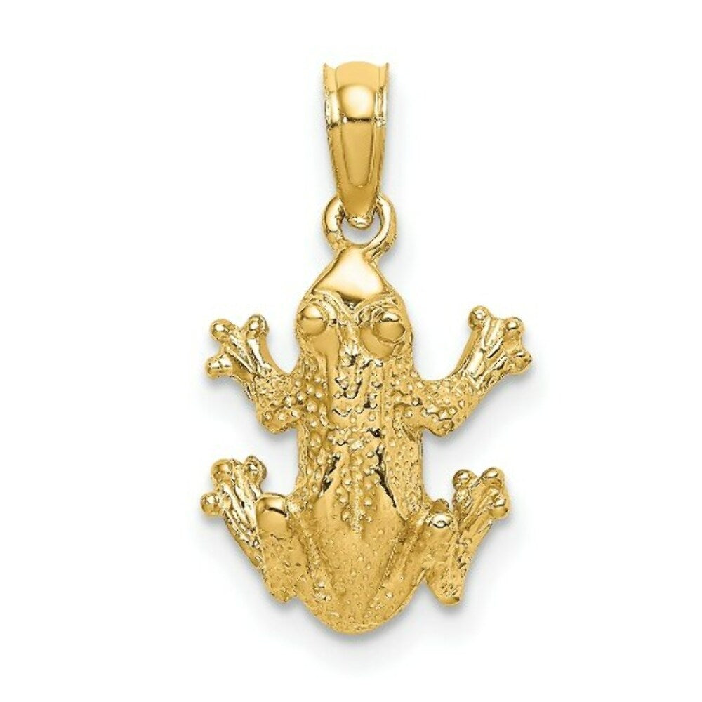 14K Yellow Gold 2-D Textured Top View FROG Charm Pendant