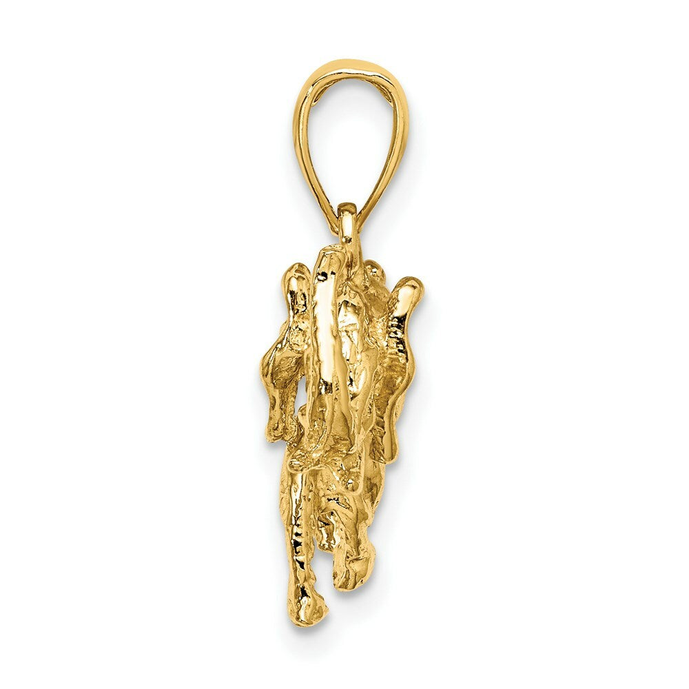 14K Yellow Gold 3-D Elephant Profile With Tusk Charm Pendant