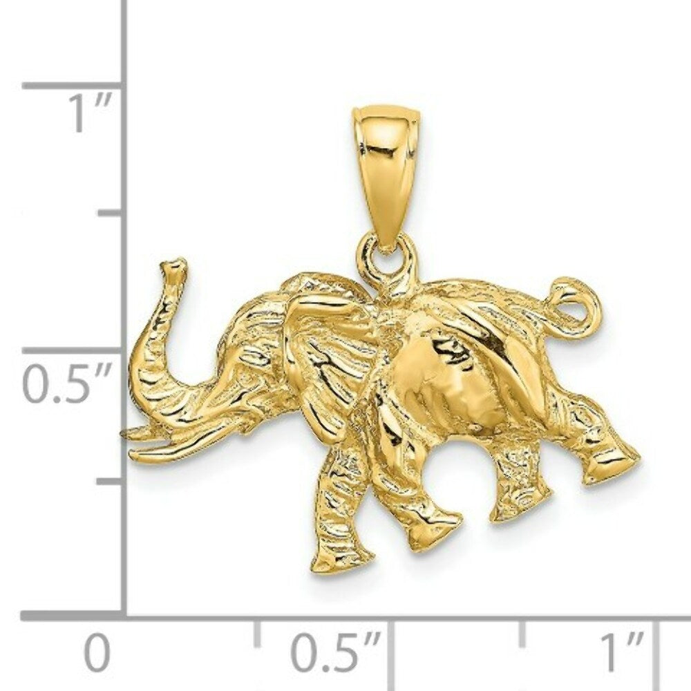 14K Yellow Gold 3-D Elephant Profile With Tusk Charm Pendant