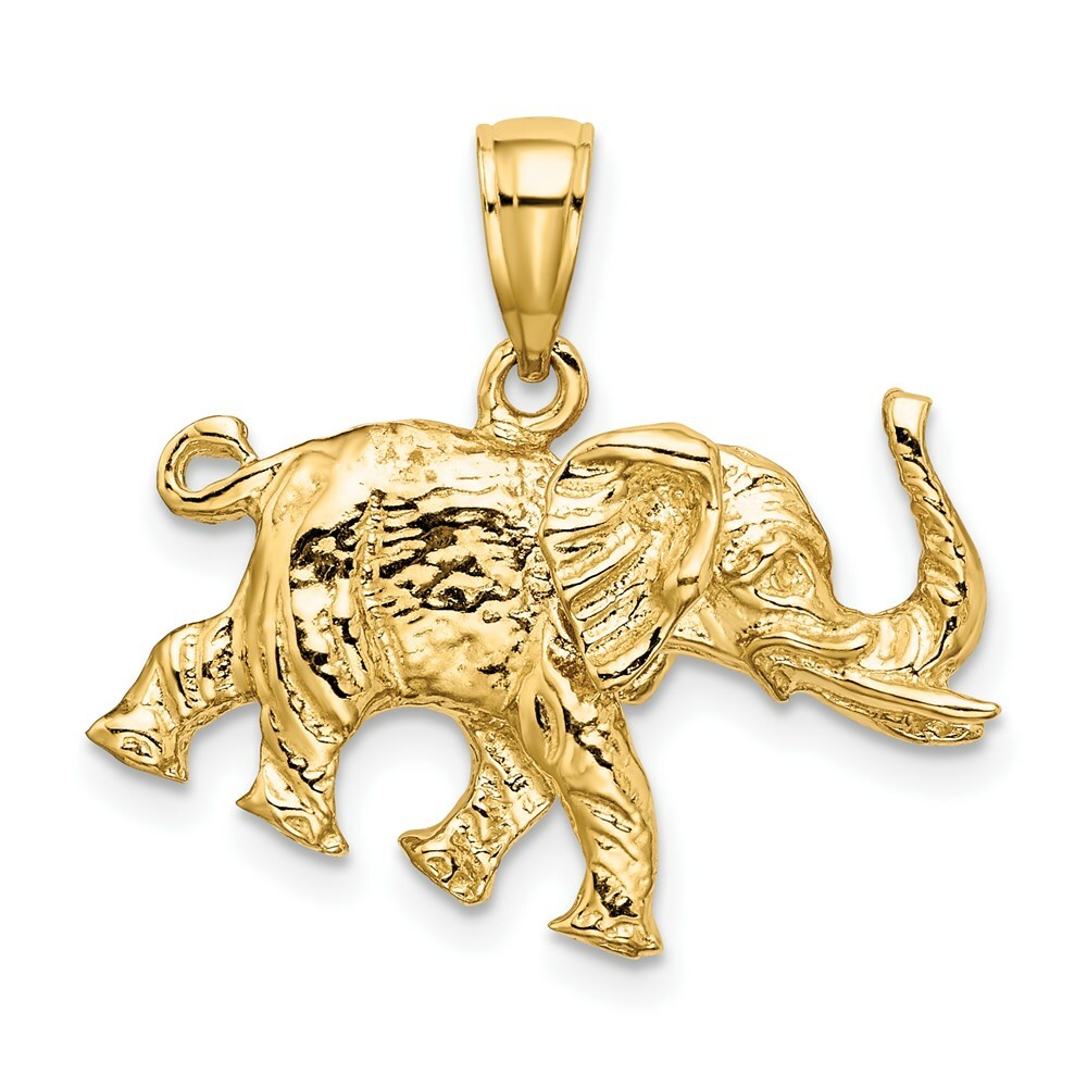 14K Yellow Gold 3-D Elephant Profile With Tusk Charm Pendant