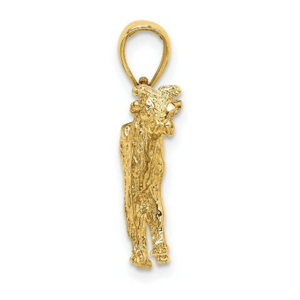 14K Yellow Gold 3-D COW Charm Pendant