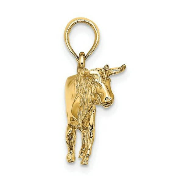 14K Yellow Gold 3-D BULL With HORNS Charm Pendant