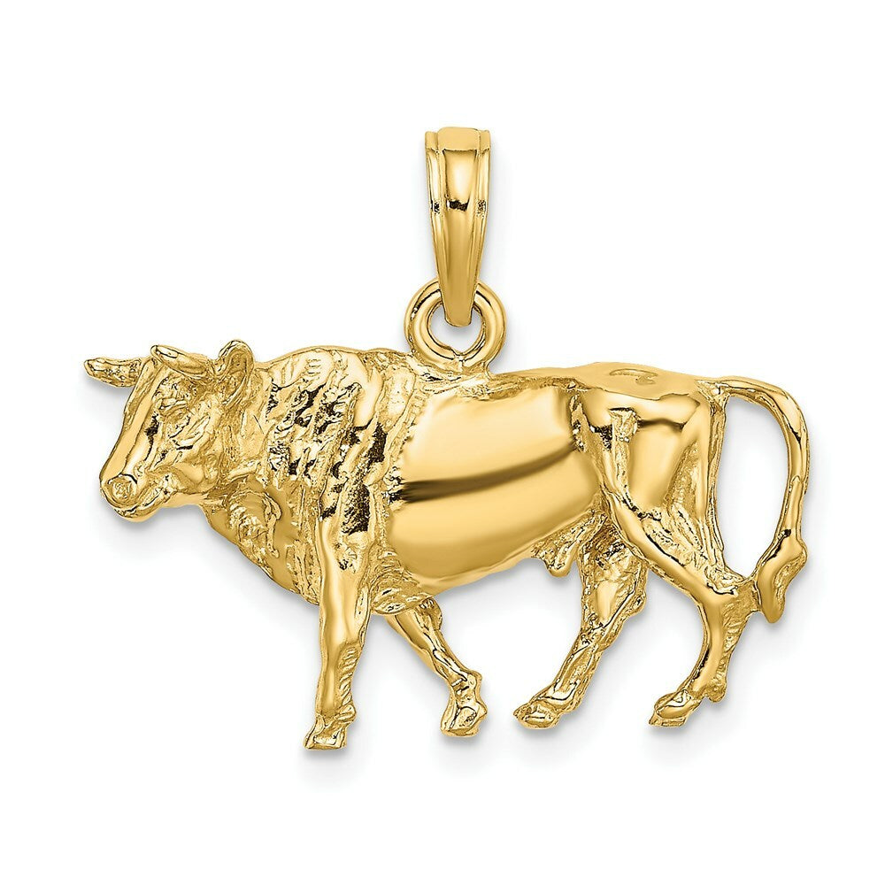 14K Yellow Gold 3-D BULL With HORNS Charm Pendant