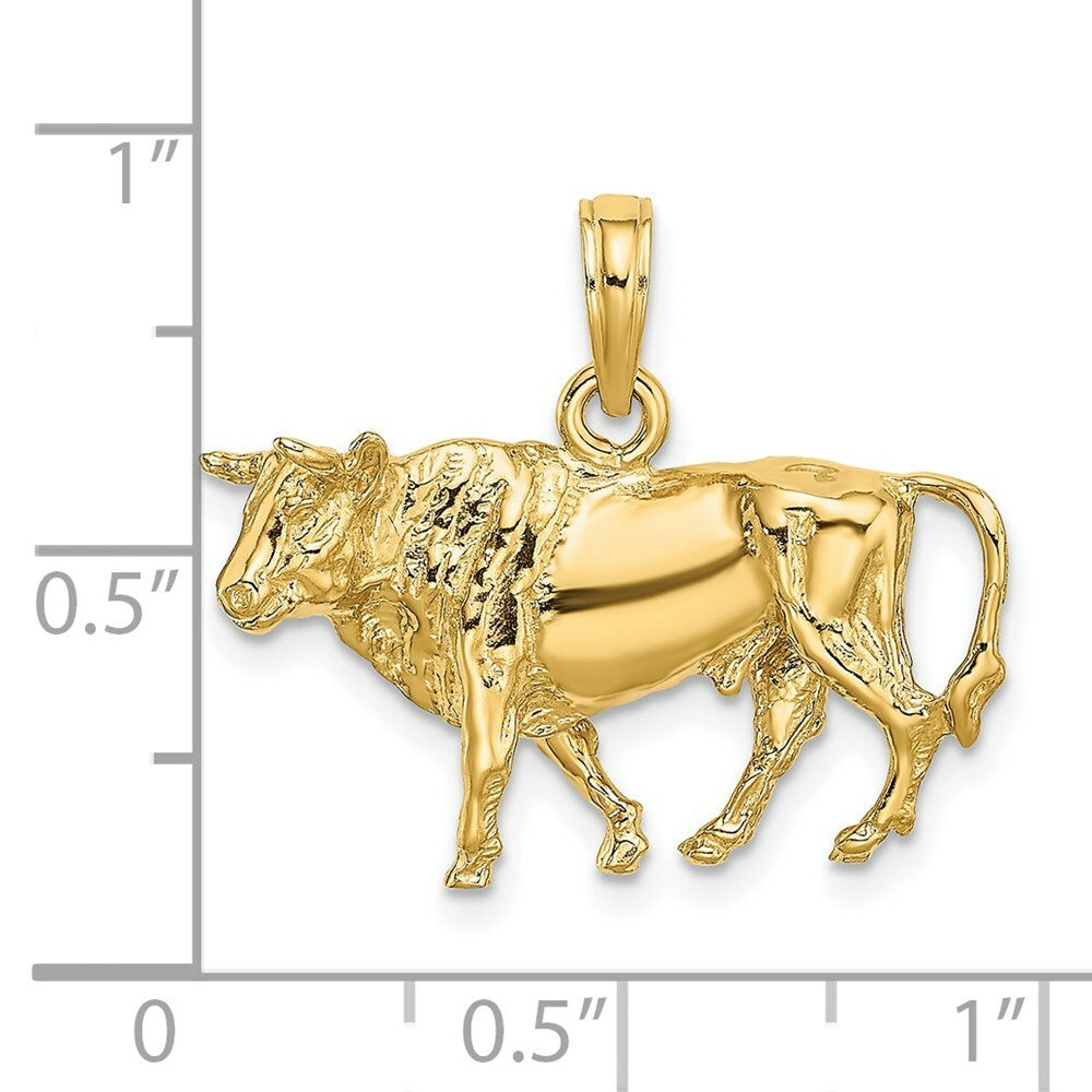 14K Yellow Gold 3-D BULL With HORNS Charm Pendant