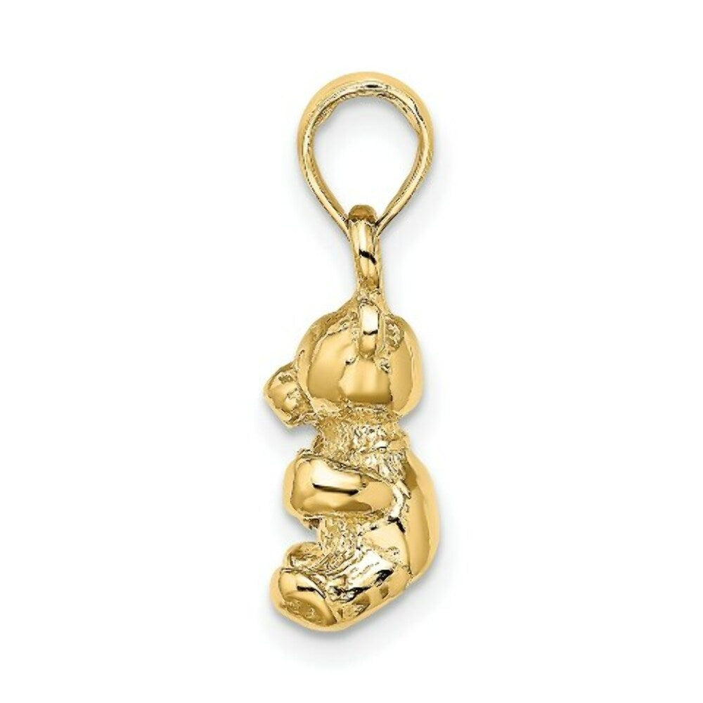 14K Yellow Gold 3-D Teddy Bear With Bow Tie Charm Pendant