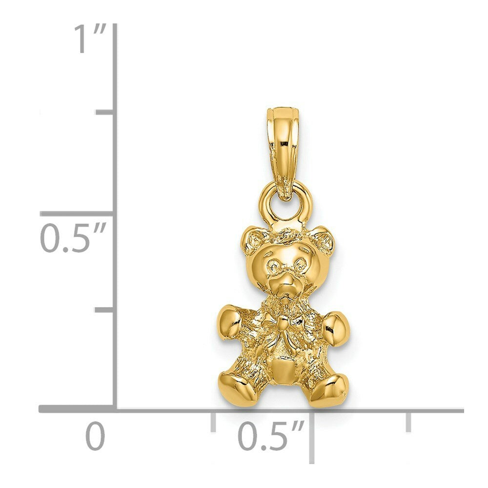 14K Yellow Gold 3-D Teddy Bear With Bow Tie Charm Pendant