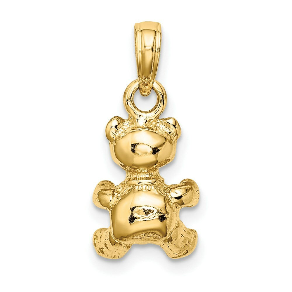 14K Yellow Gold 3-D Teddy Bear With Bow Tie Charm Pendant