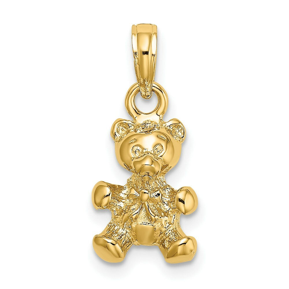 14K Yellow Gold 3-D Teddy Bear With Bow Tie Charm Pendant