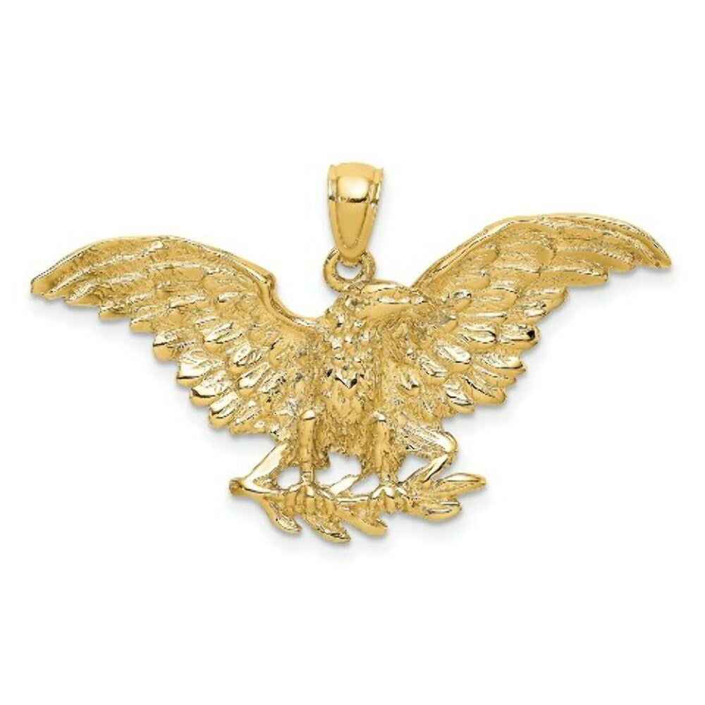 14K Yellow Gold 2-D Eagle With Wings Spread Charm Pendant