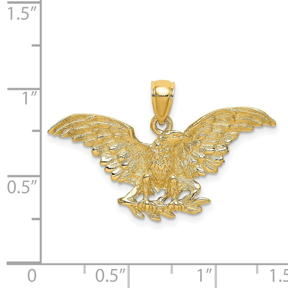 14K Yellow Gold 2-D Eagle With Wings Spread Charm Pendant
