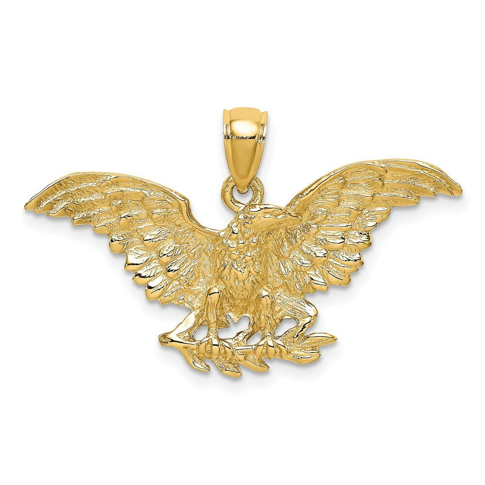 14K Yellow Gold 2-D Eagle With Wings Spread Charm Pendant