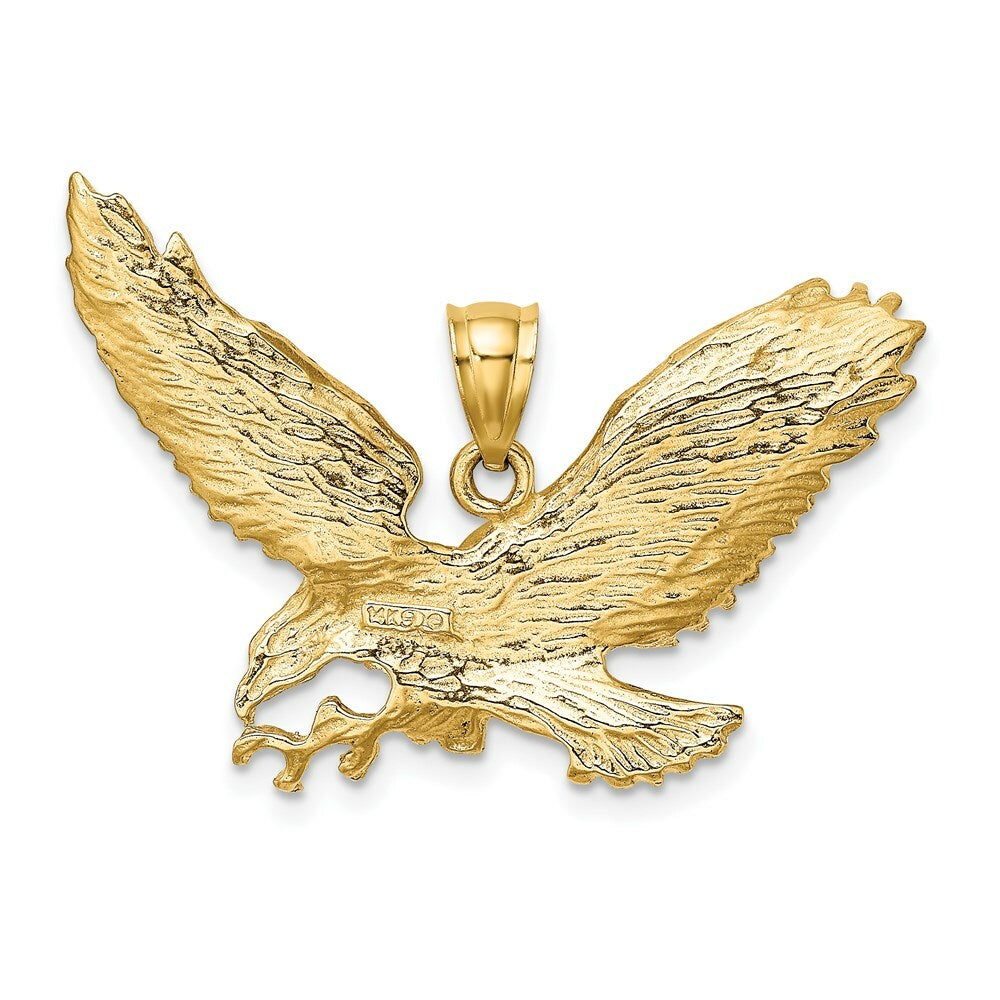14K Yellow Gold 2-D EAGLE With BEAK TOUCHING CLAWS Charm Pendant