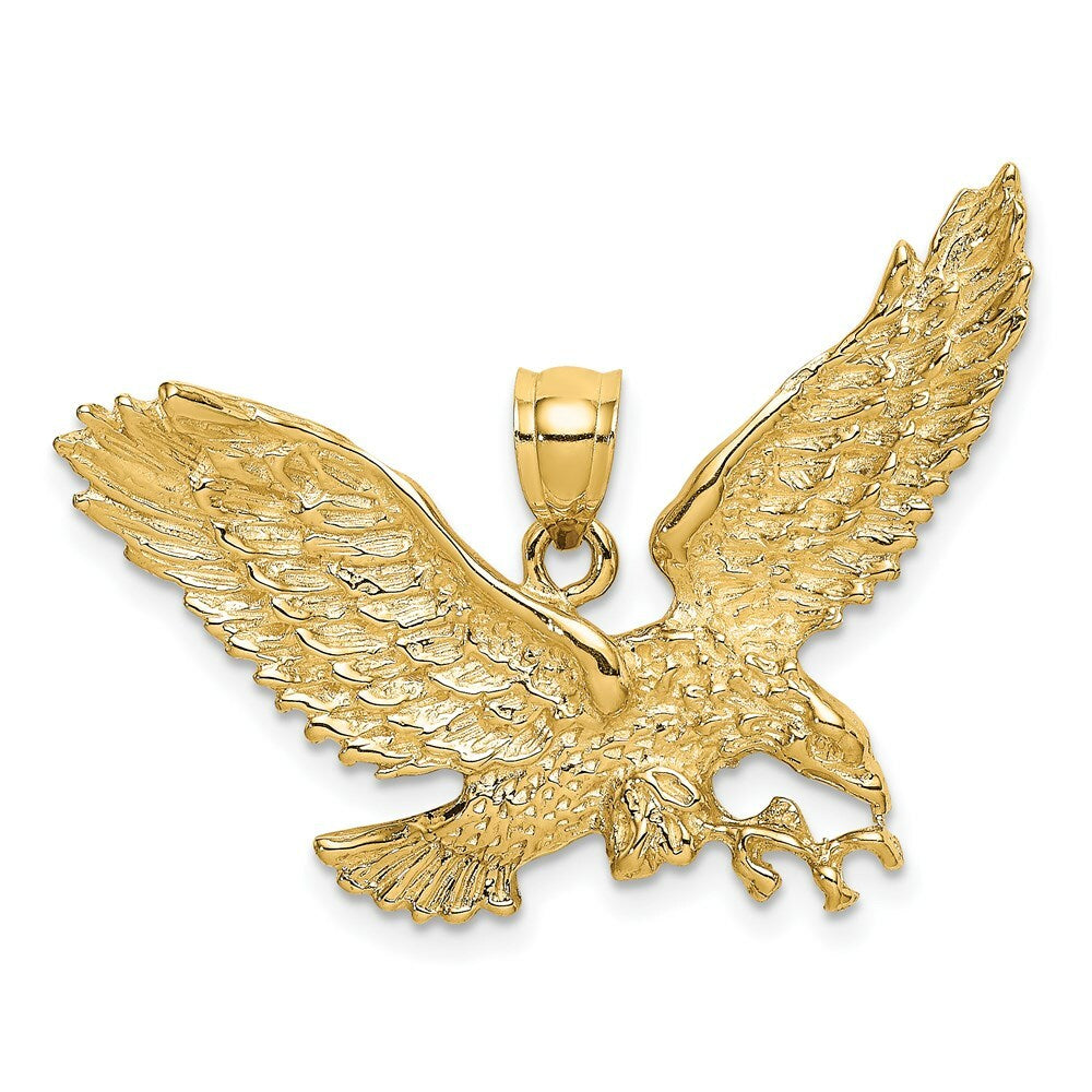 14K Yellow Gold 2-D EAGLE With BEAK TOUCHING CLAWS Charm Pendant