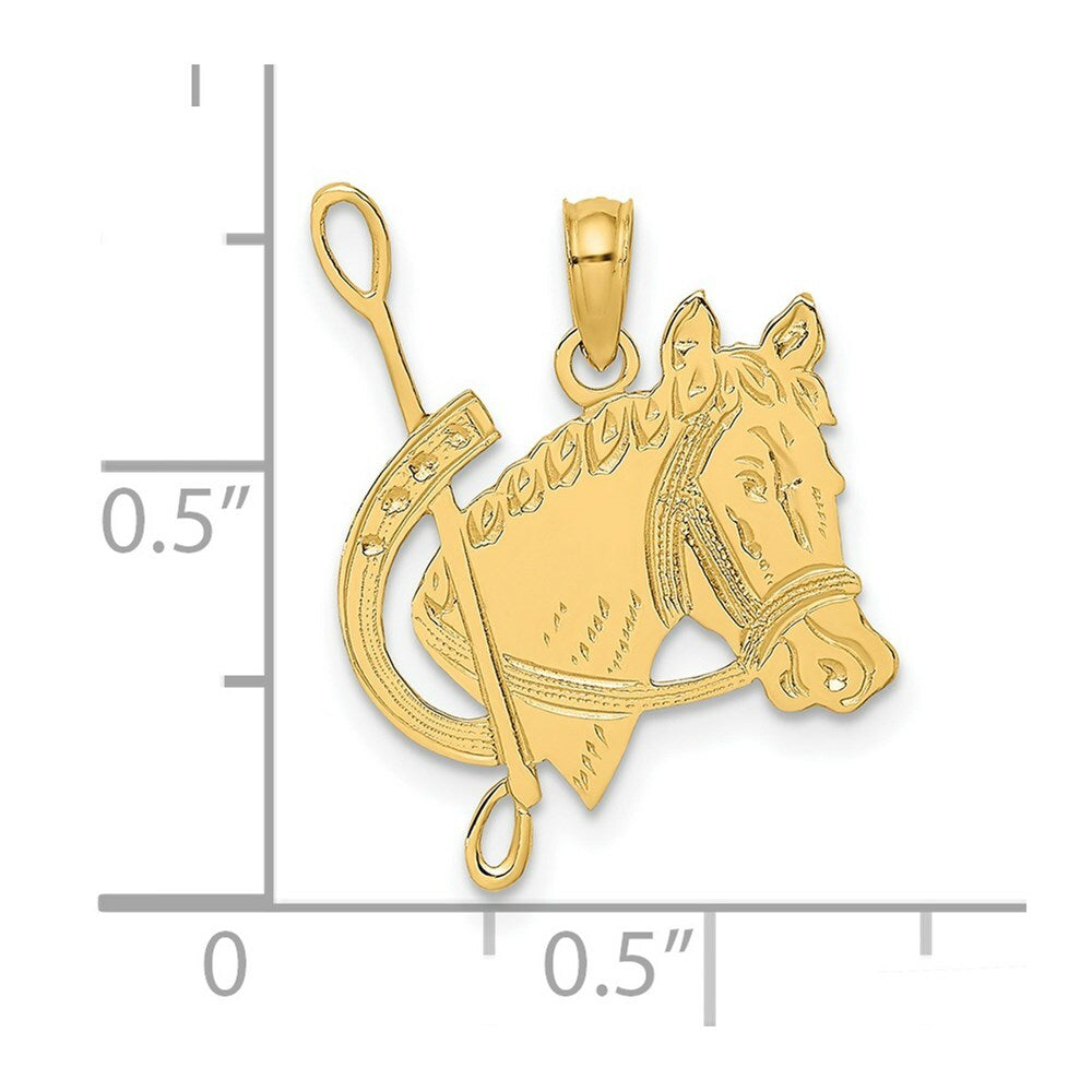 14K Yellow Gold Textured & Flat Horse Head & Shoe Charm Pendant