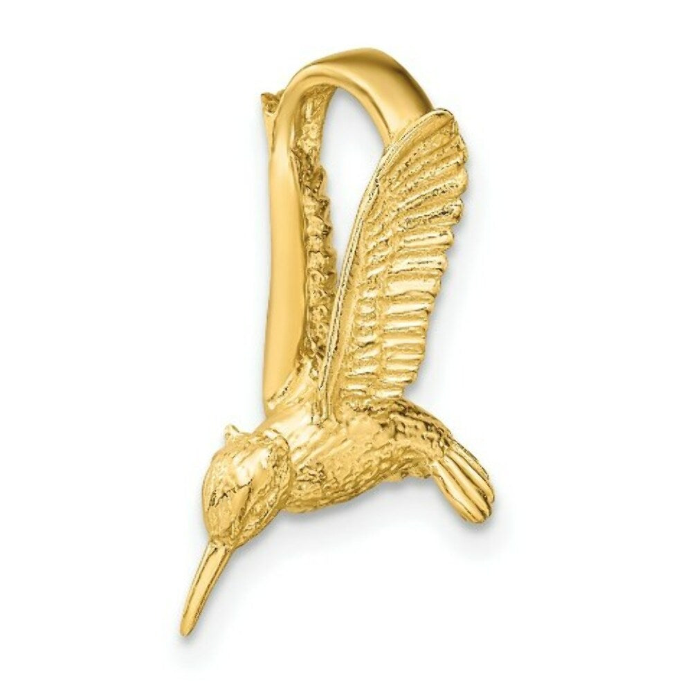 14K Yellow Gold 3-D Hummingbird Charm Pendant