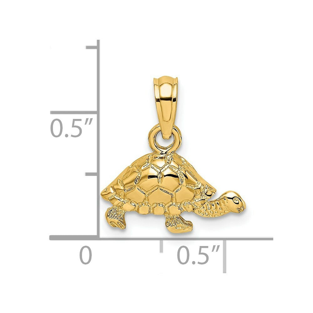 14K Yellow Gold Polished and Engraved Mini Turtle Charm Pendant