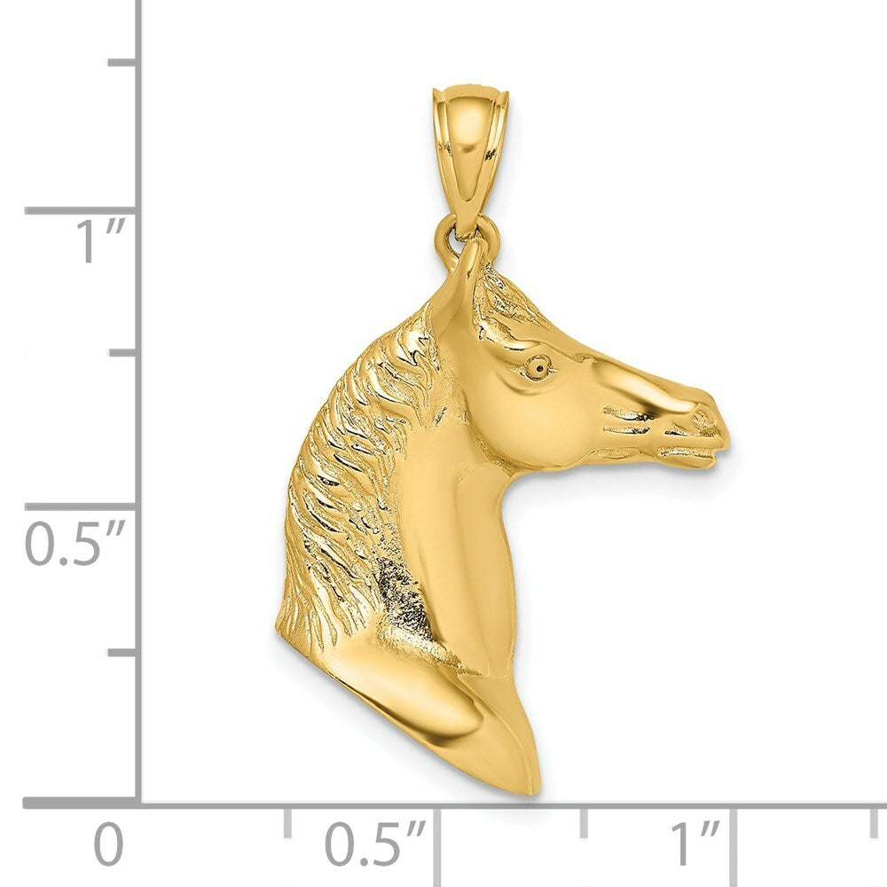 14K Yellow Gold 3-D & Polished Horse Head Charm Pendant