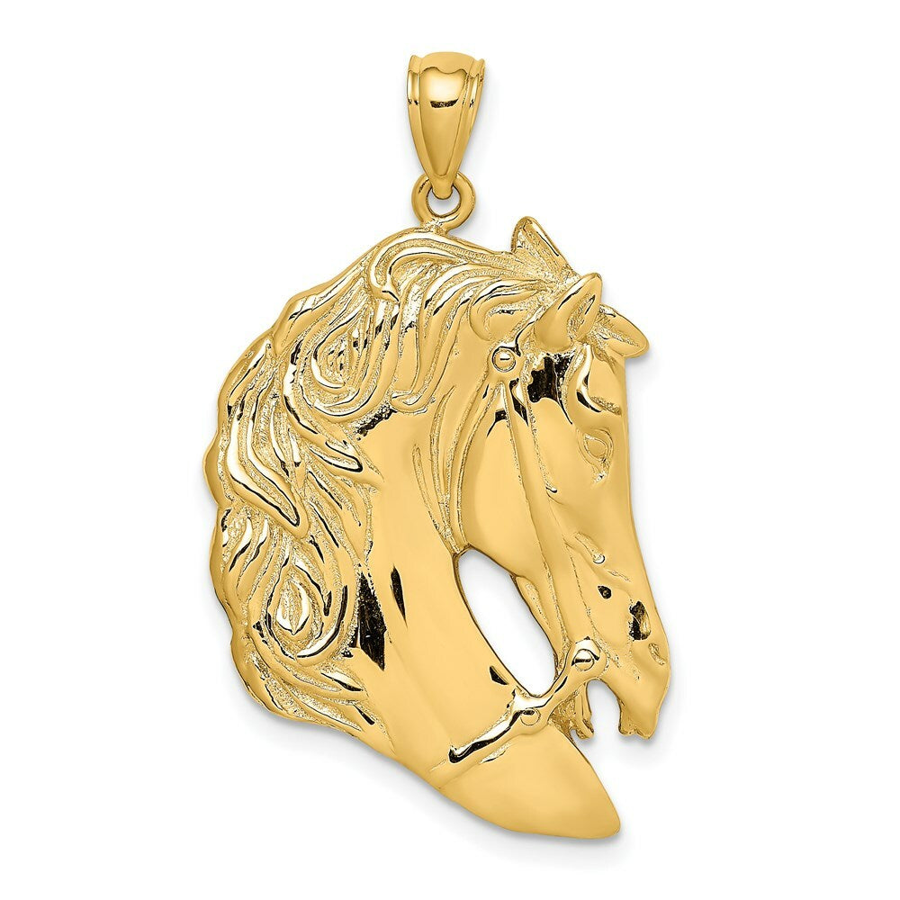 14K Yellow Gold Horse Head Profile With LONG MANE Charm Pendant