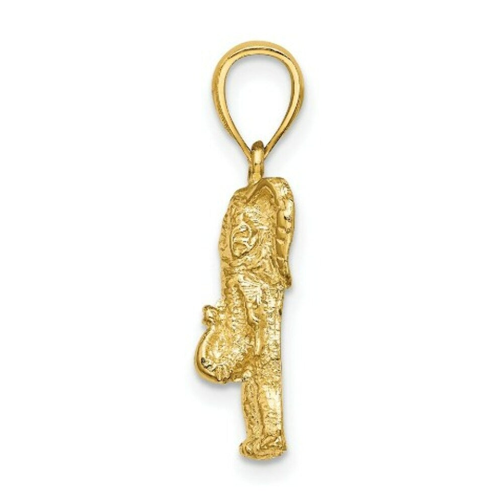 14K Yellow Gold 2-D Elephant With Raised Trunk Charm Pendant