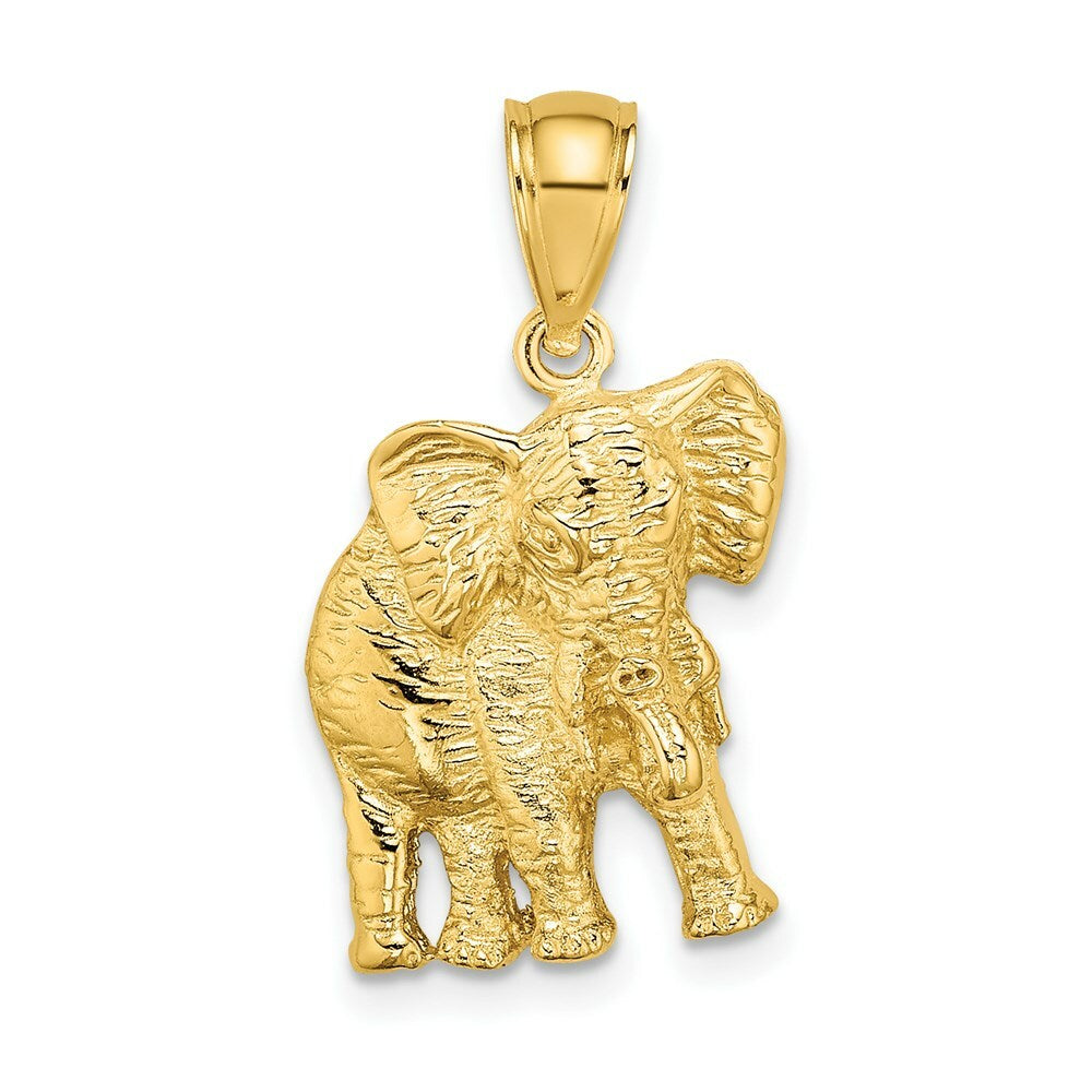 14K Yellow Gold 2-D Elephant With Raised Trunk Charm Pendant