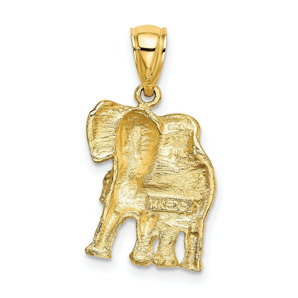 14K Yellow Gold 2-D Elephant With Raised Trunk Charm Pendant