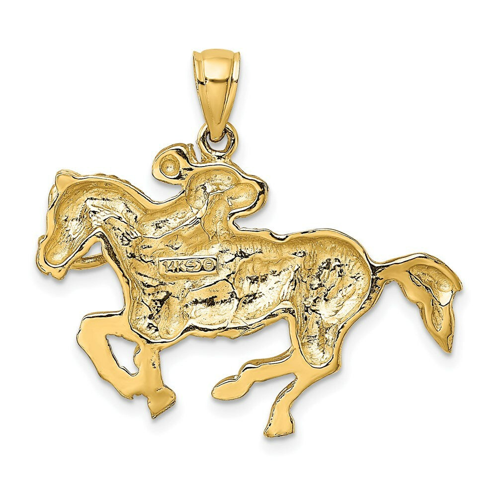 14K Yellow Gold 2-D JOCKEY ON Horse Charm Pendant