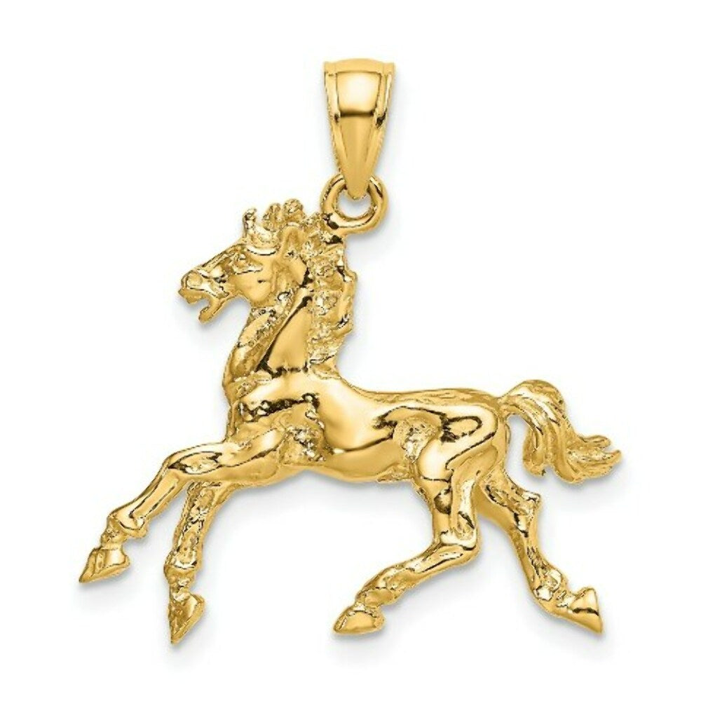14K Yellow Gold 3-D Horse Trotting Charm Pendant