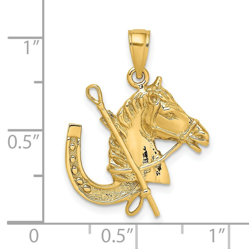 14K Yellow Gold Horse Head With Shoe & Crop Charm Pendant
