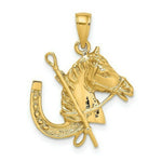 Load image into Gallery viewer, 14K Yellow Gold Horse Head With Shoe &amp; Crop Charm Pendant
