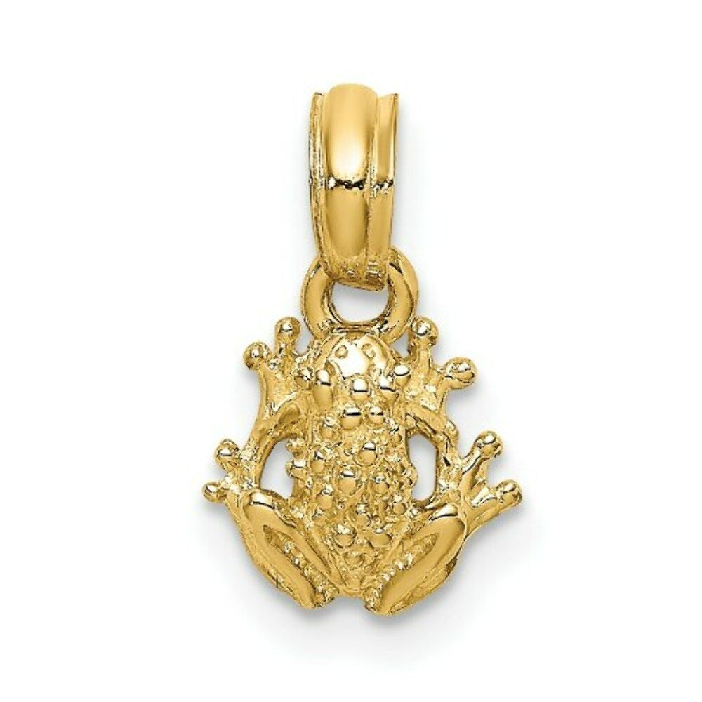 14K Yellow Gold 2-D Textured MiniATURE FROG Charm Pendant
