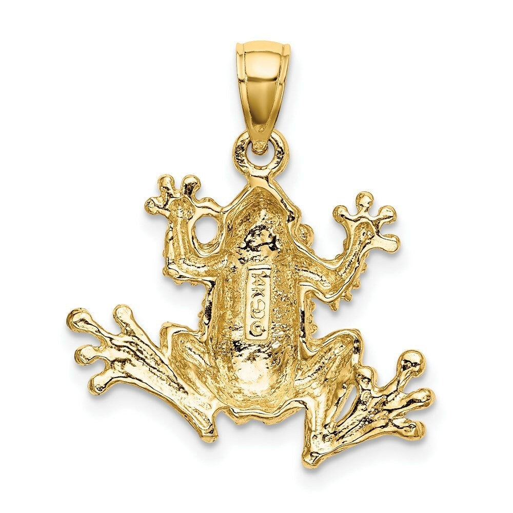 14K Yellow Gold 2-D Textured Frog Charm Pendant