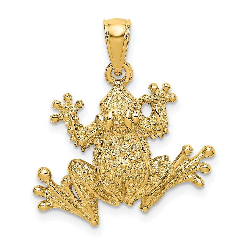 14K Yellow Gold 2-D Textured Frog Charm Pendant