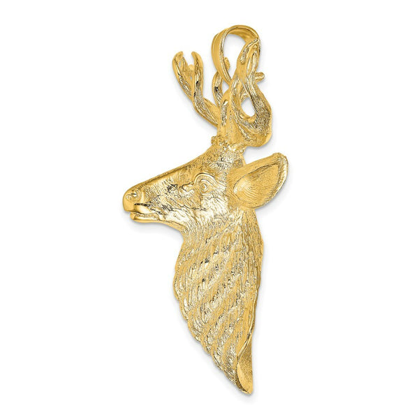 14K Yellow Gold 3-D Textured Deer Head Charm Pendant