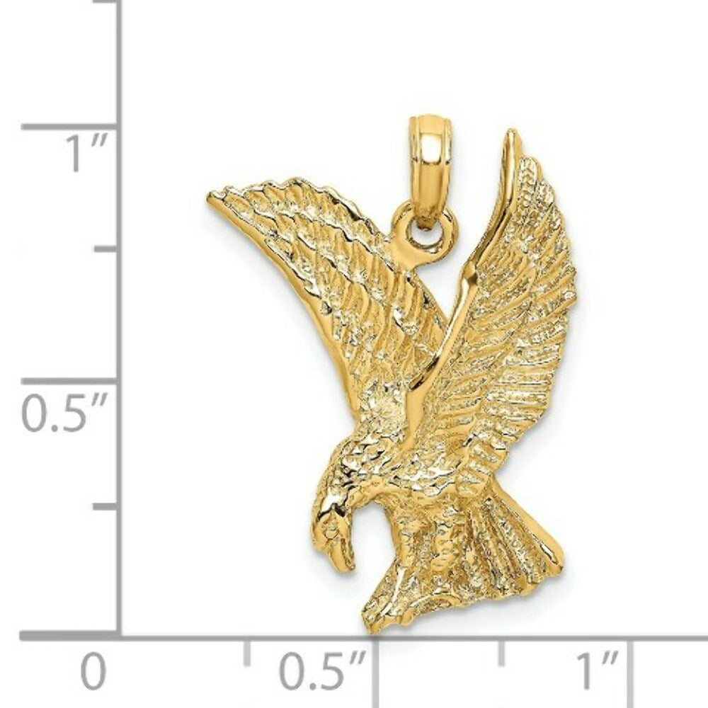 14K Yellow Gold 2-D EAGLE LANDING With WINGS UP Charm Pendant