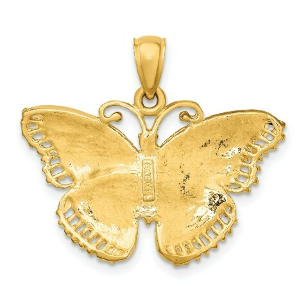 14K Yellow Gold 2-D Textured Butterfly Charm Pendant