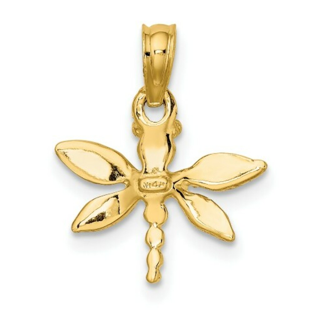 14K Yellow Gold 2-D Mini Dragonfly With Solid Wings Charm Pendant
