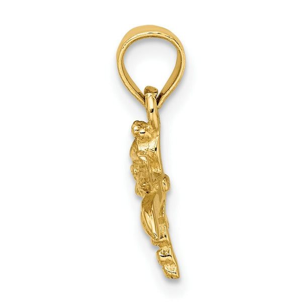 14K Yellow Gold 2-D Mini Dragonfly With Solid Wings Charm Pendant