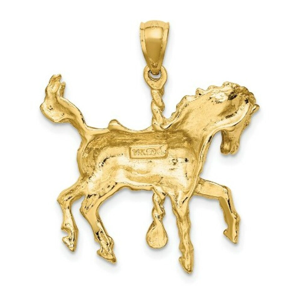 14K Yellow Gold 2-D Carousel Horse With Tail Up Charm Pendant