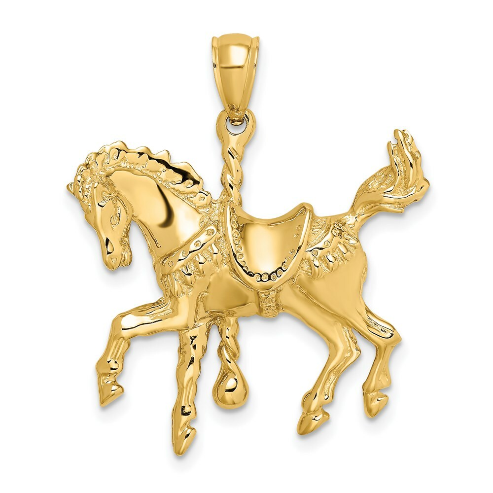 14K Yellow Gold 2-D Carousel Horse With Tail Up Charm Pendant