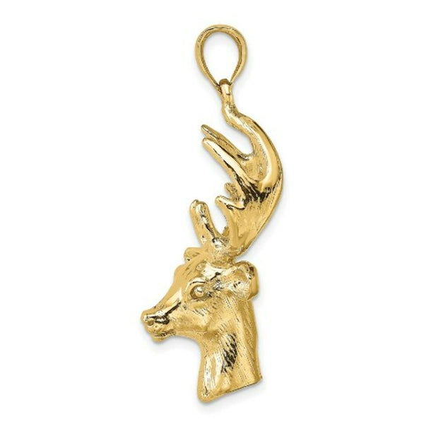 14K Yellow Gold 3-D Deer Head Charm Pendant